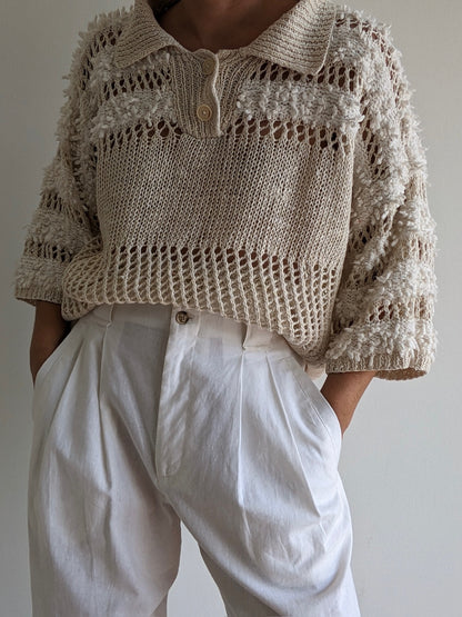 Incredible Vintage Loose-Knit Linen Henley