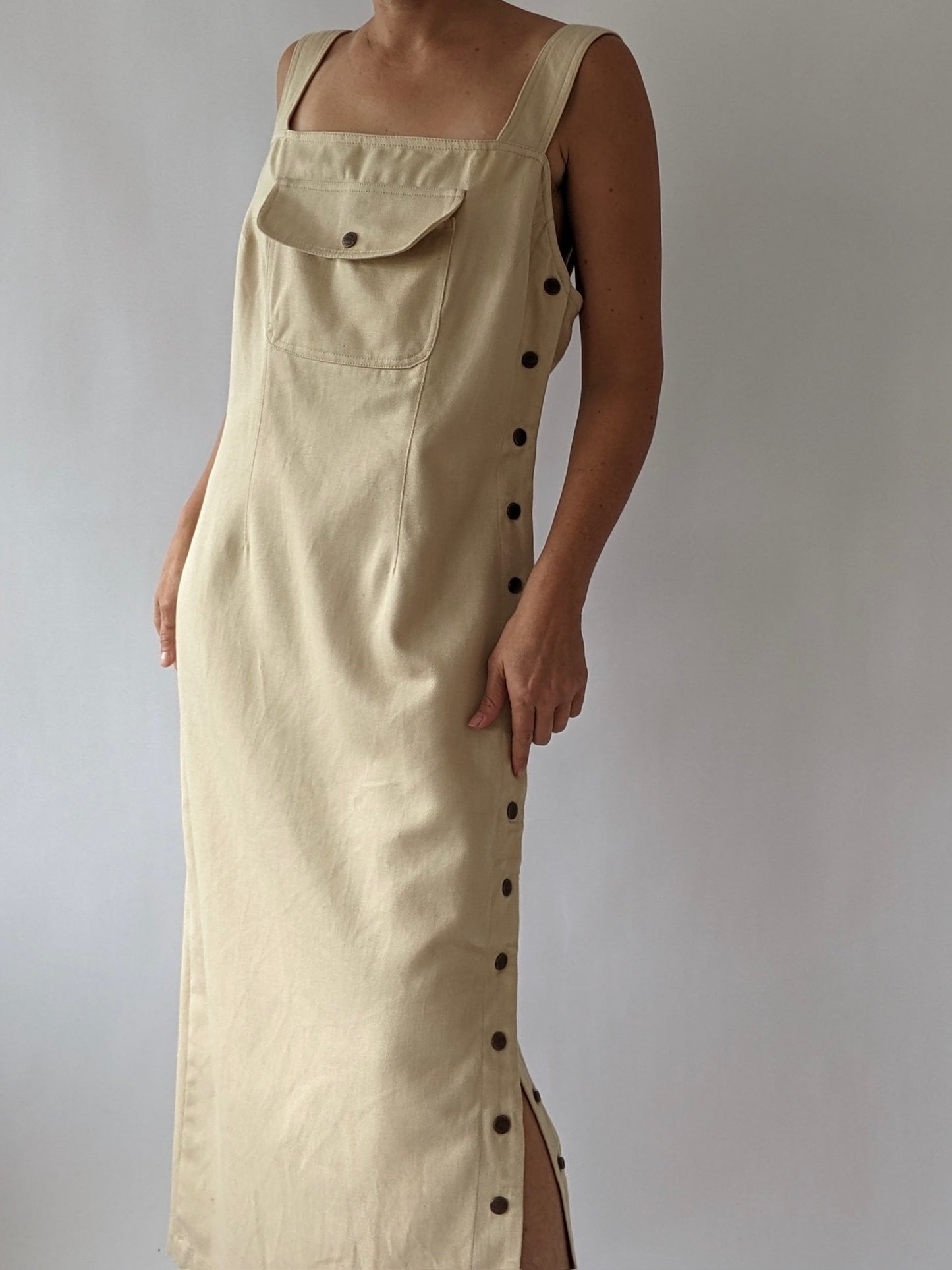 Rare Vintage Woven Cotton Snap Button Maxi Dress