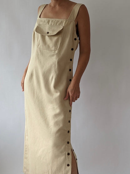 Rare Vintage Woven Cotton Snap Button Maxi Dress