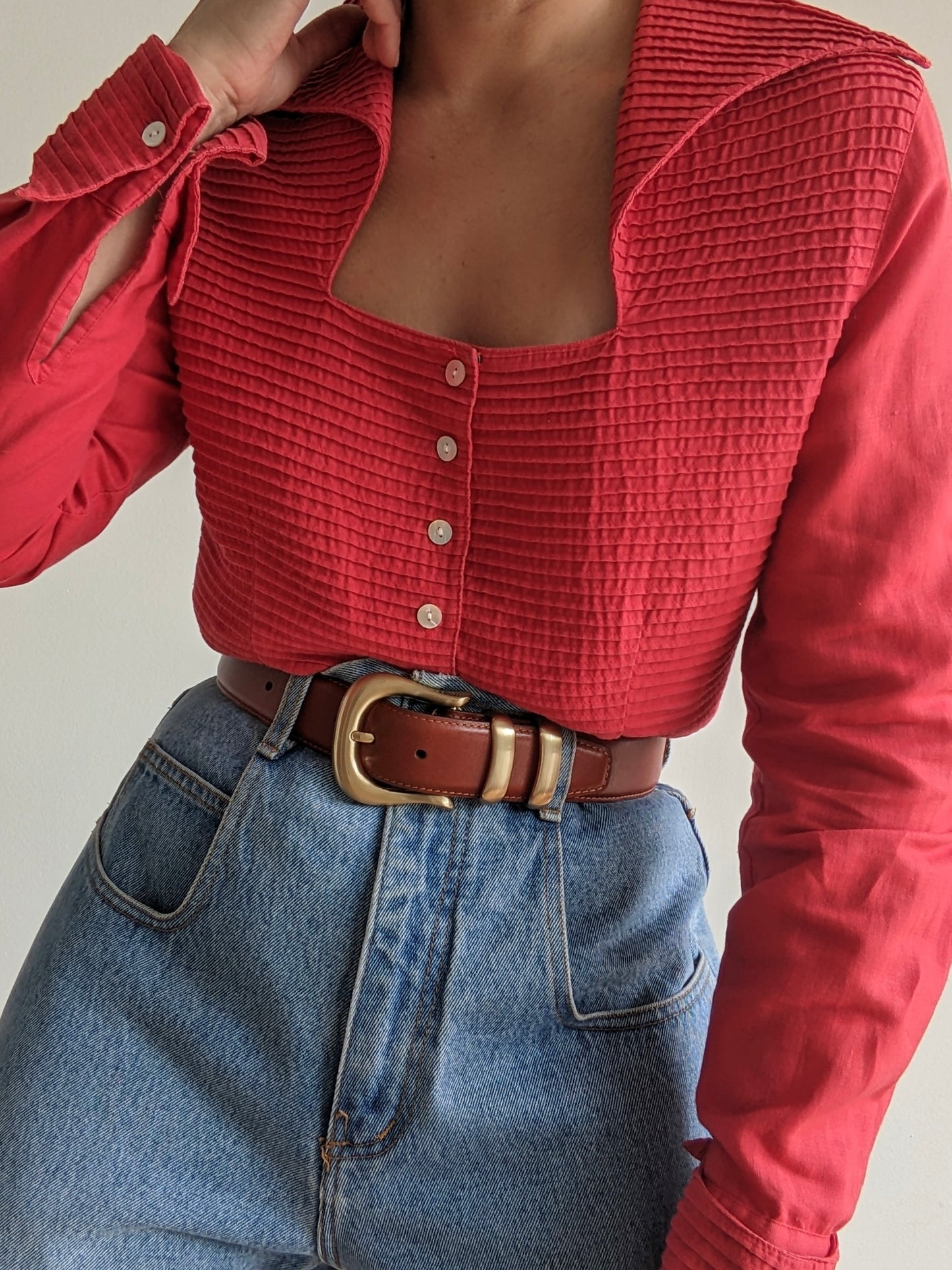 Vintage Cherry Sculptural Linen Blouse