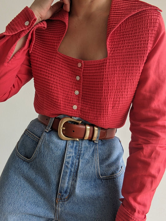 Vintage Cherry Sculptural Linen Blouse