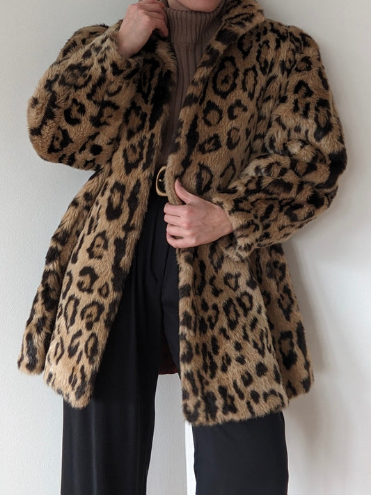 Vintage Bold Print Faux Fur Coat