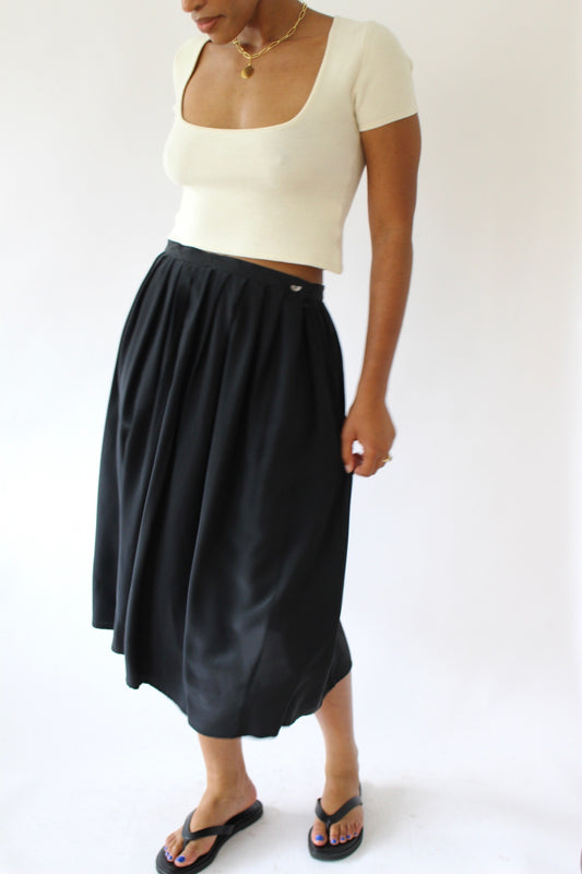 Vintage Licorice Pleated Silk Skirt