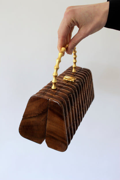 Vintage Timmy Woods Handcarved Bamboo Accent Purse