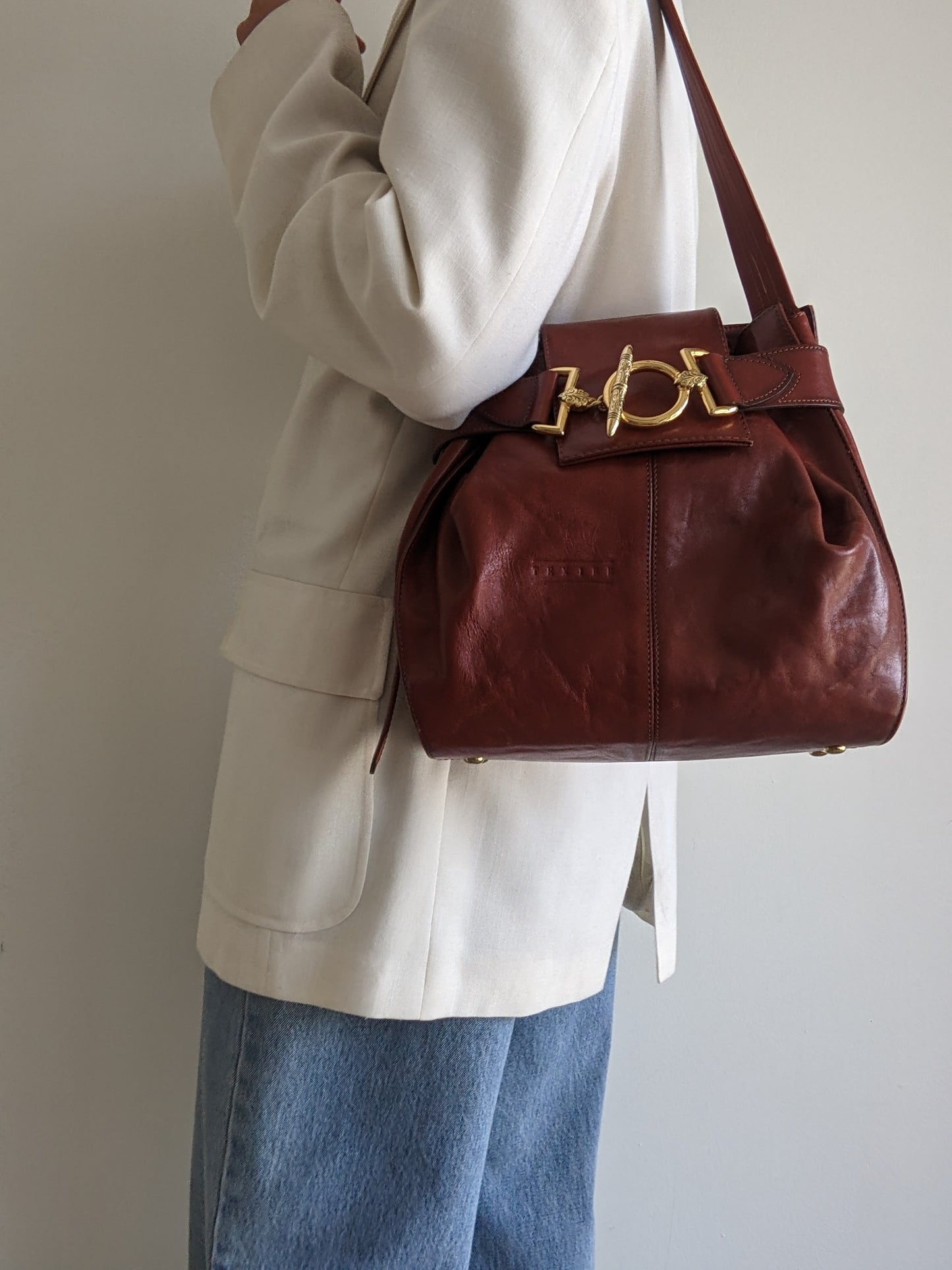 Amazing Vintage Texier Mahogany Leather Bag