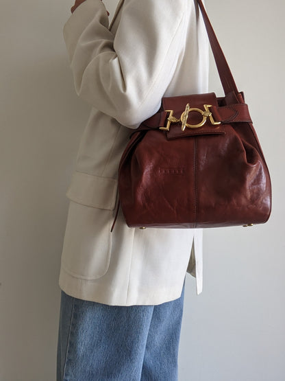 Amazing Vintage Texier Mahogany Leather Bag
