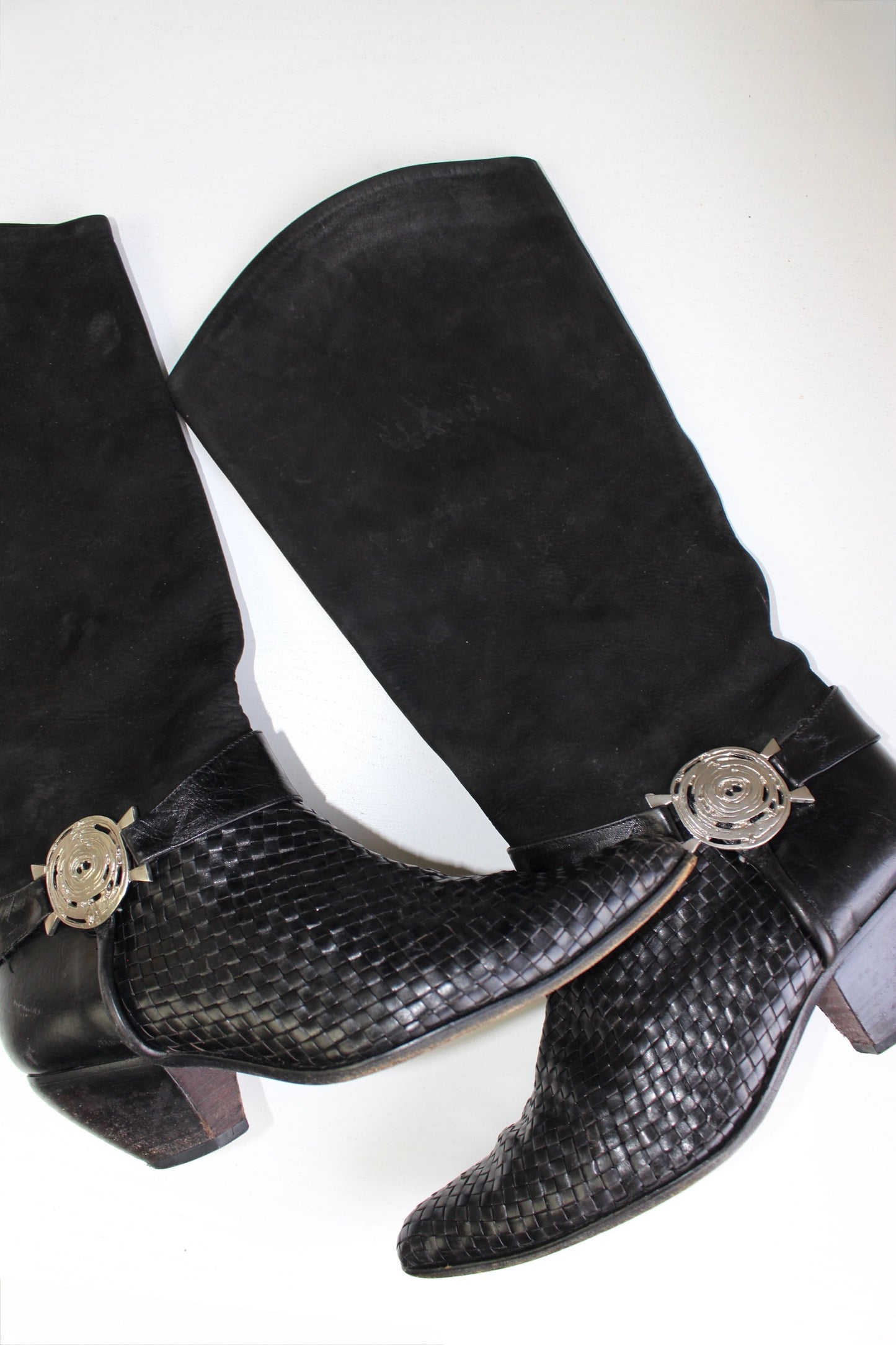 Rare Vintage Woven Leather & Suede Western Boot