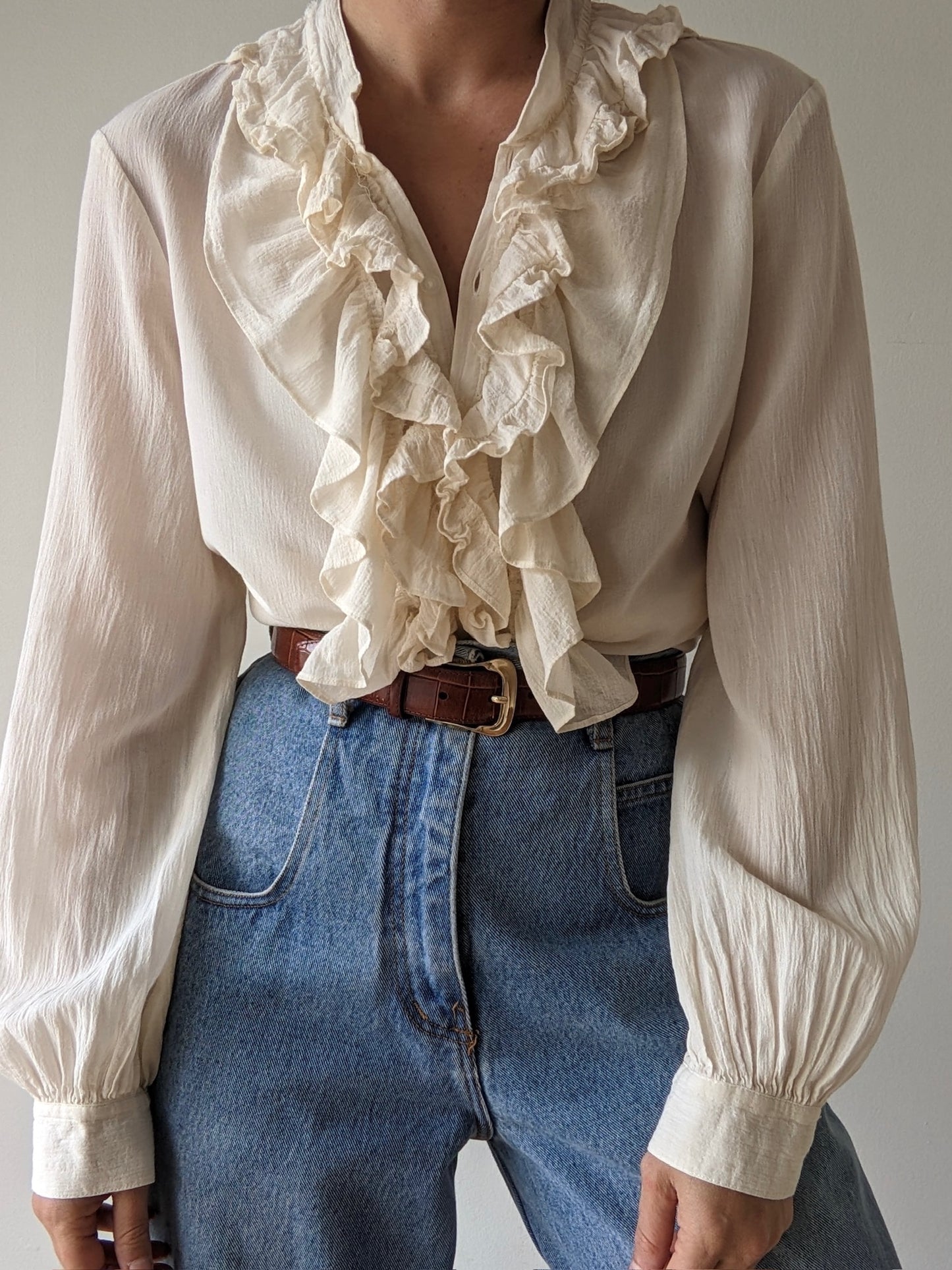 Gorgeous Vintage Ruffled Sheer Silk Blouse
