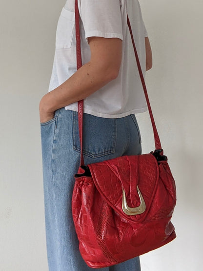 Bold Vintage Embossed Leather & Snakeskin Bucket Bag