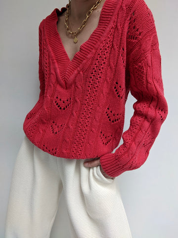 Vintage Watermelon V-Neck Knit Sweater