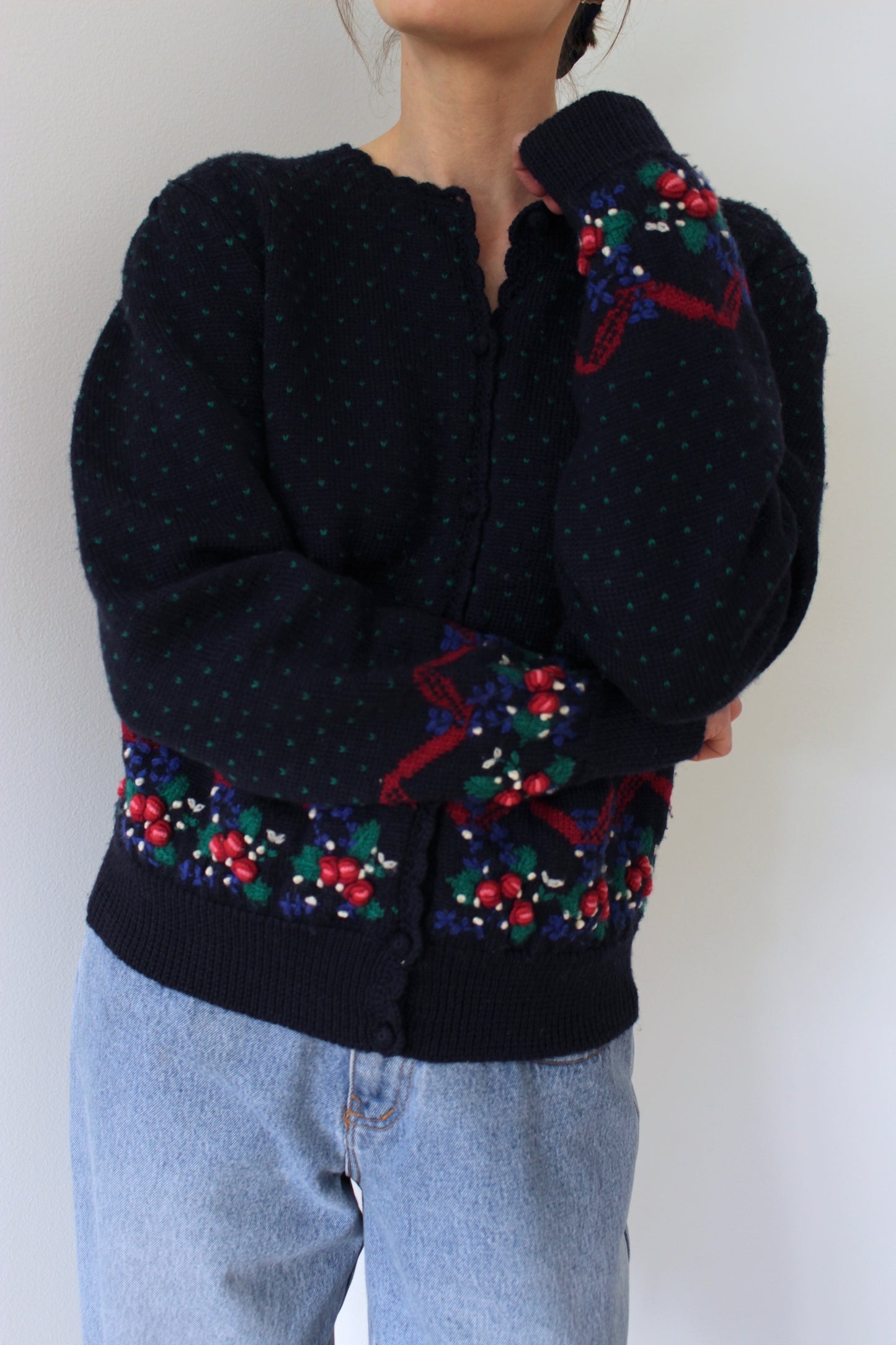 Sweetest Vintage Hand-Embroidered Wool Cardigan