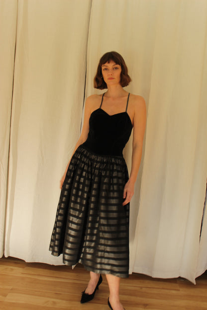 Stunning Vintage Velvet & Striped Dress