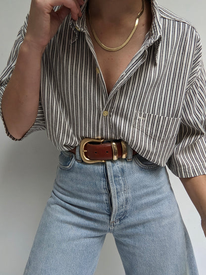 90s Striped Linen Button Down