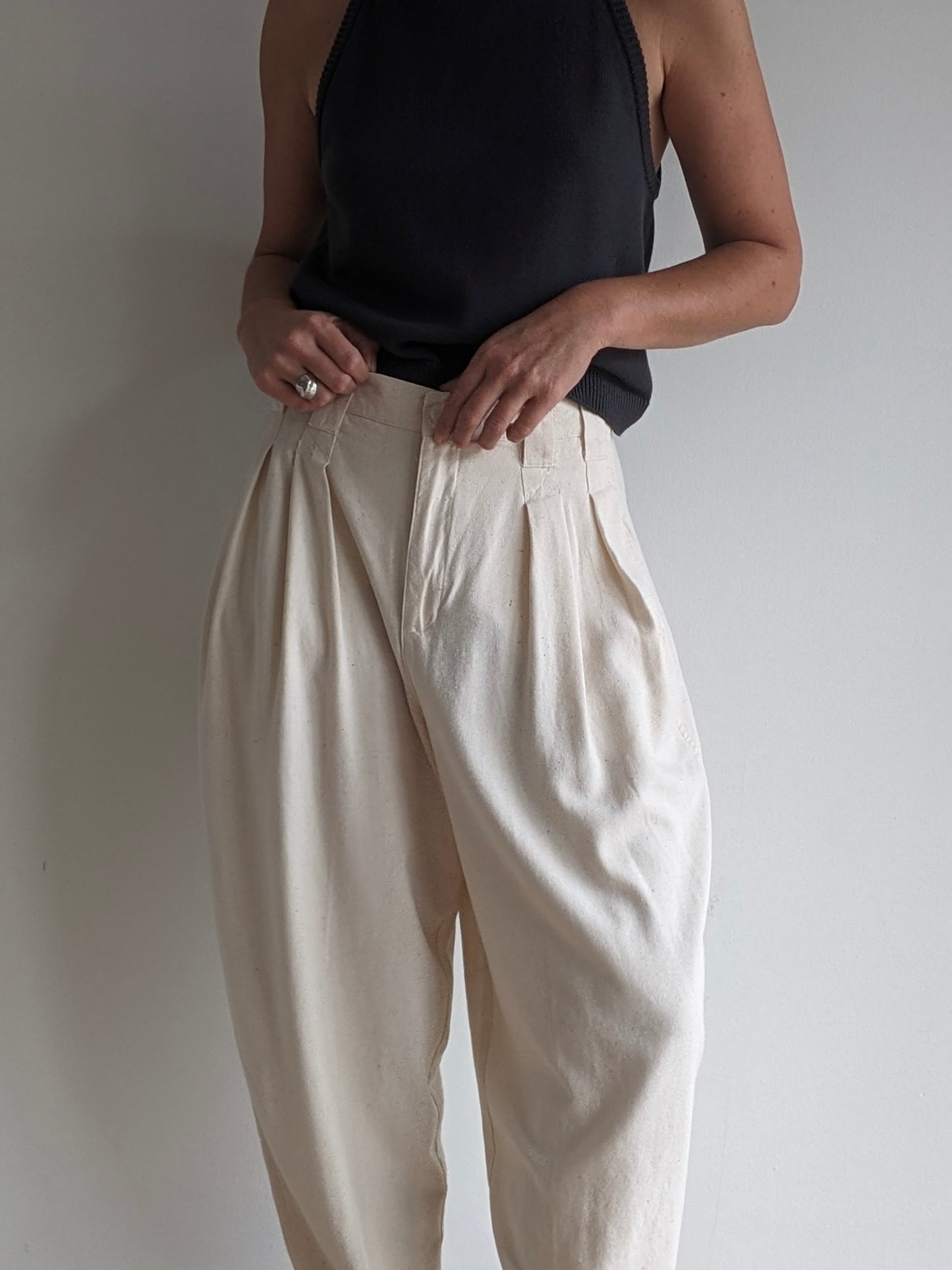 Vintage Cream Raw Silk Trousers