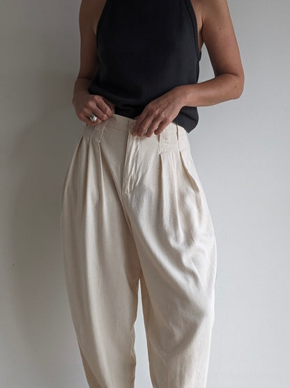 Vintage Cream Raw Silk Trousers