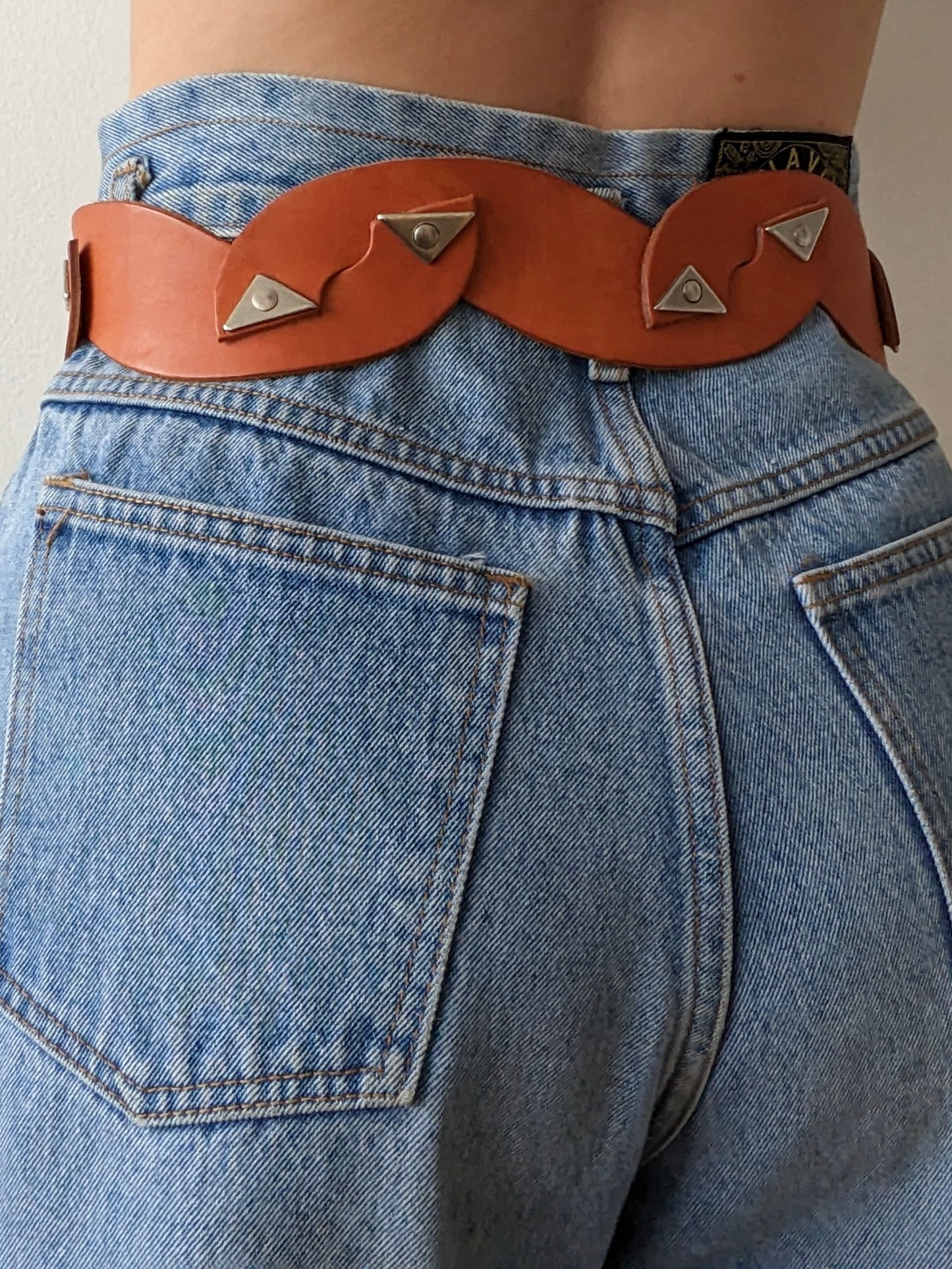 Rare Vintage Burnt Orange Scalloped Leather Belt