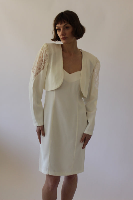Vintage Vanilla Slip Dress & Lace Bolero Set