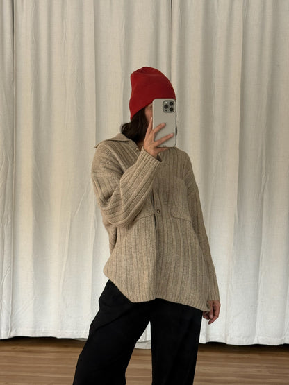 Vintage Oat Collared Wool Henley