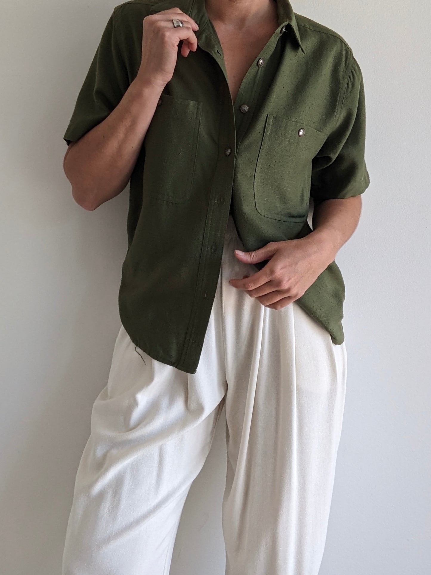 Vintage Moss Woven Silk Shirt