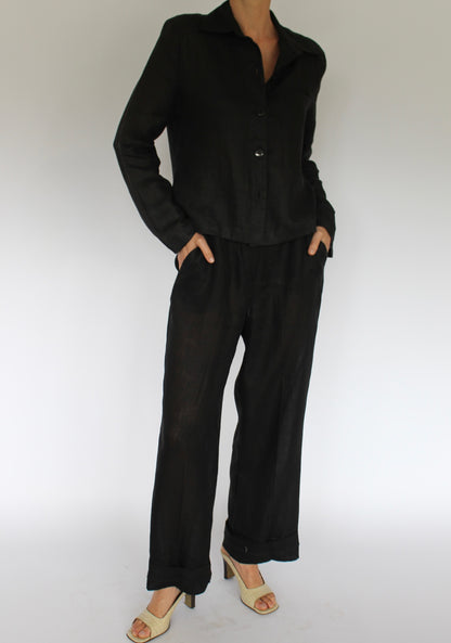 Vintage Onyx Sheer Linen Top & Pant Set