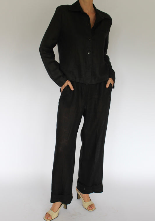 Vintage Onyx Sheer Linen Top & Pant Set
