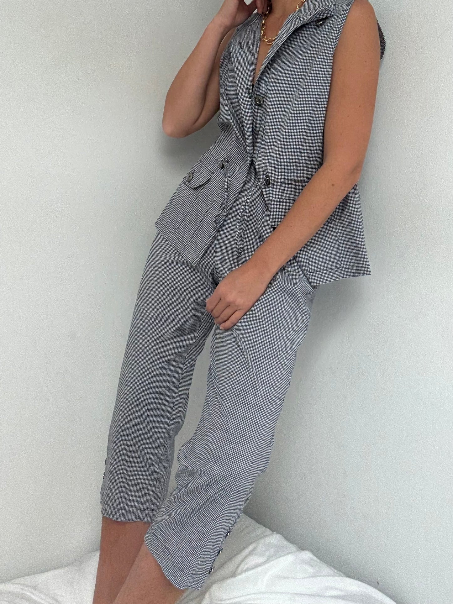 Vintage Gingham Cargo Vest & Pant Set