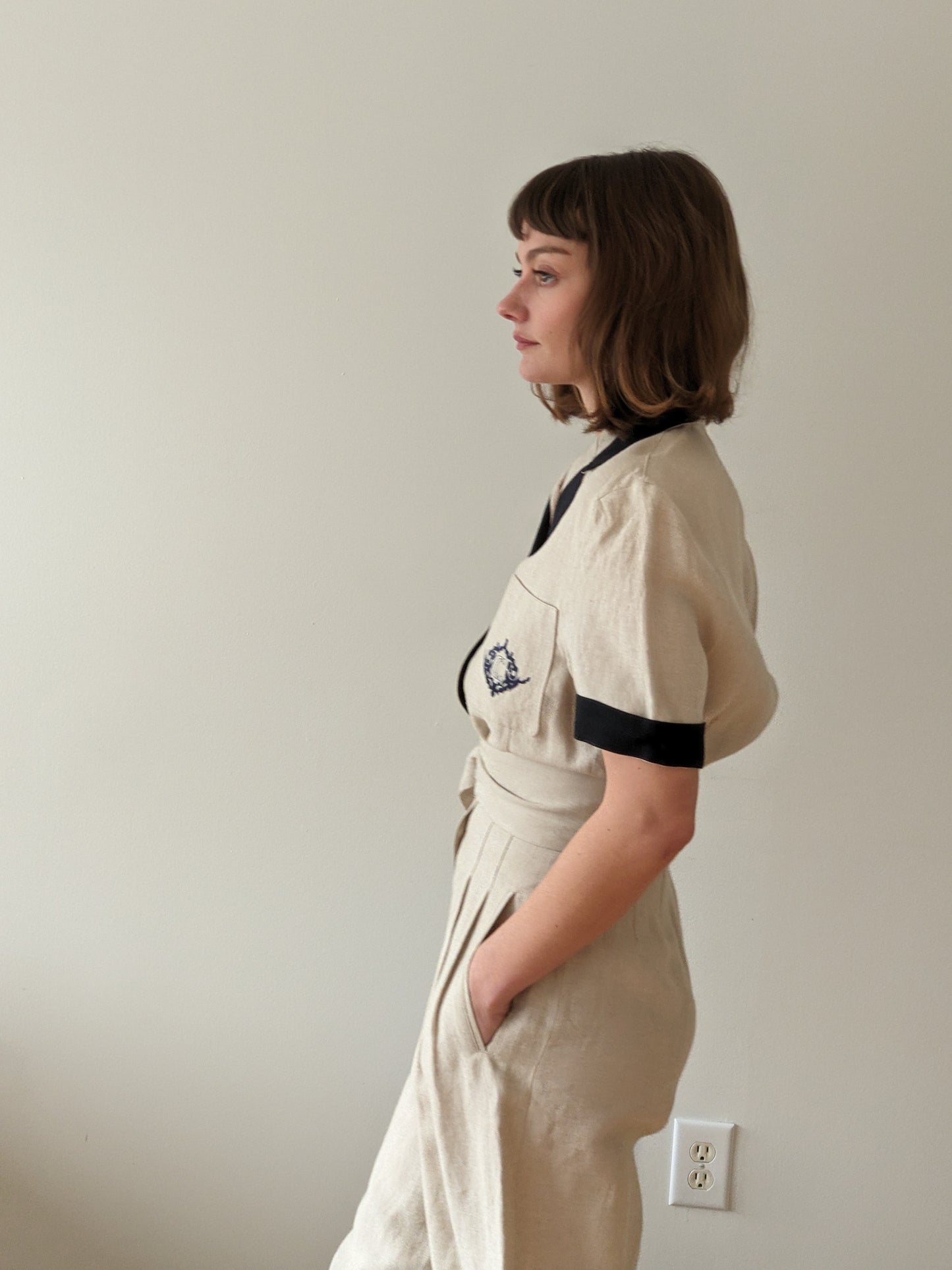 Favorite Vintage Linen Wide Leg Belted Jumpsuit