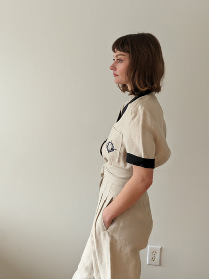 Favorite Vintage Linen Wide Leg Belted Jumpsuit