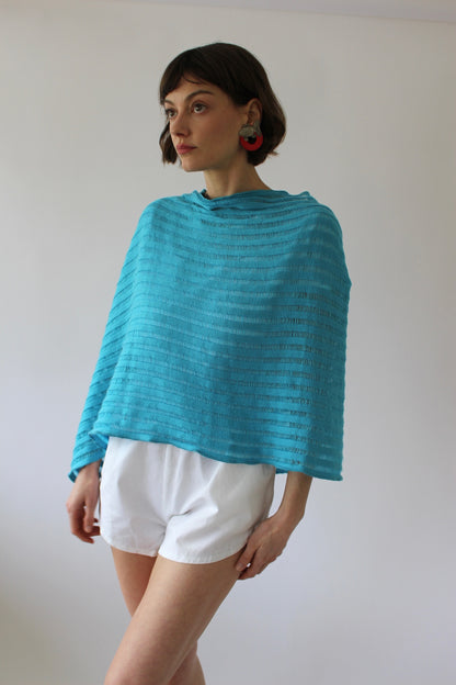 Vintage Aqua Striped Weave Poncho