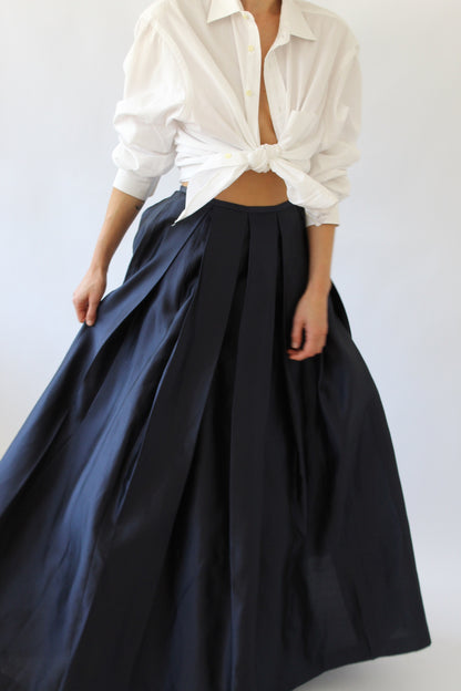 Stunning Midnight Pleated Silk Skirt