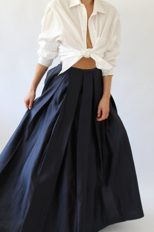 Stunning Midnight Pleated Silk Skirt