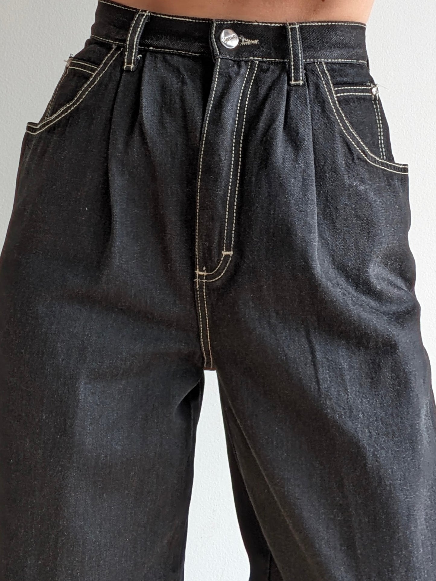 Vintage Gitano Ink Black Pleated Denim