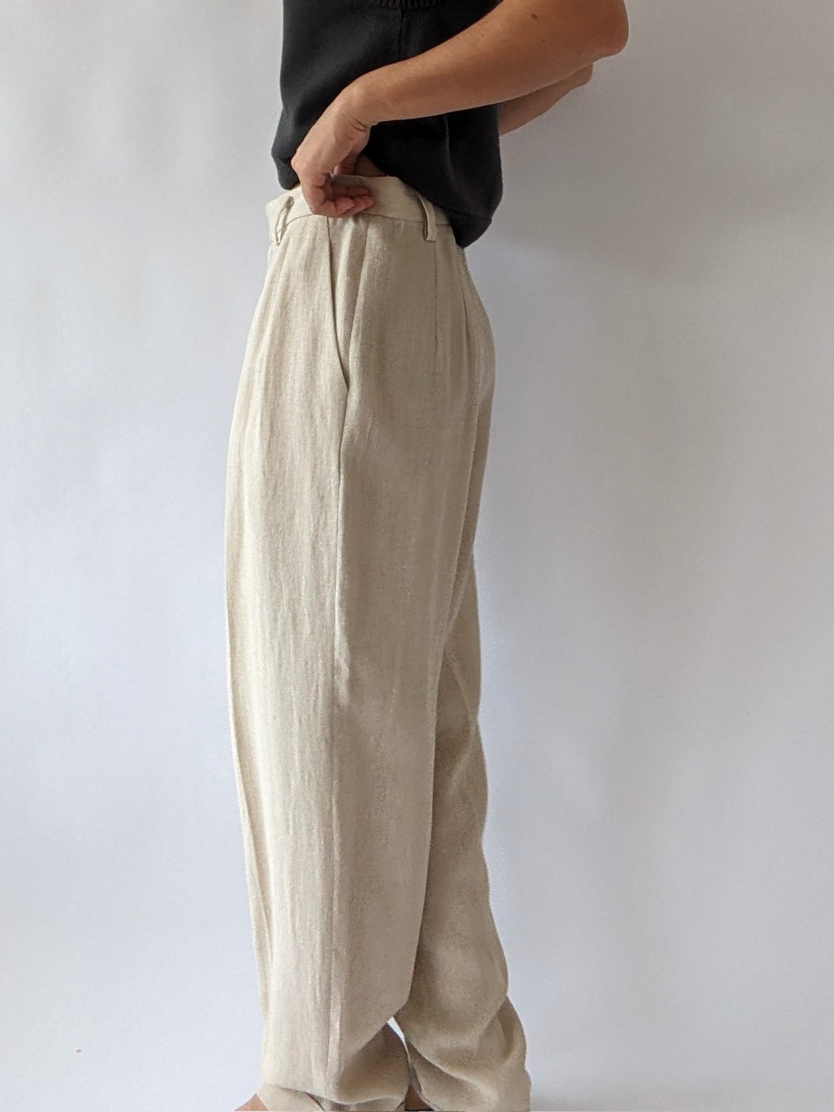 Vintage Pale Oat Woven Linen Trousers