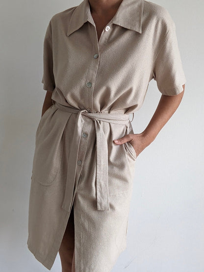 Vintage Belted Raw Silk Dress