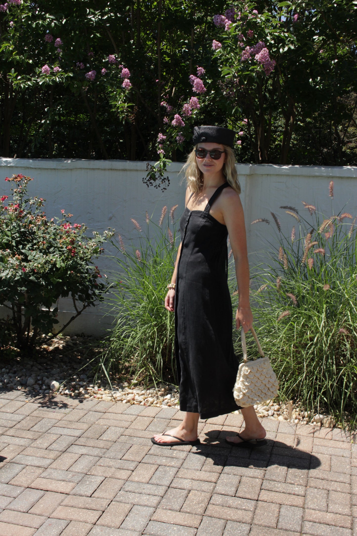 Vintage Faded Black Buttoned Linen Dress