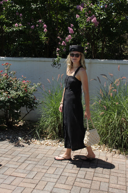 Vintage Faded Black Buttoned Linen Dress