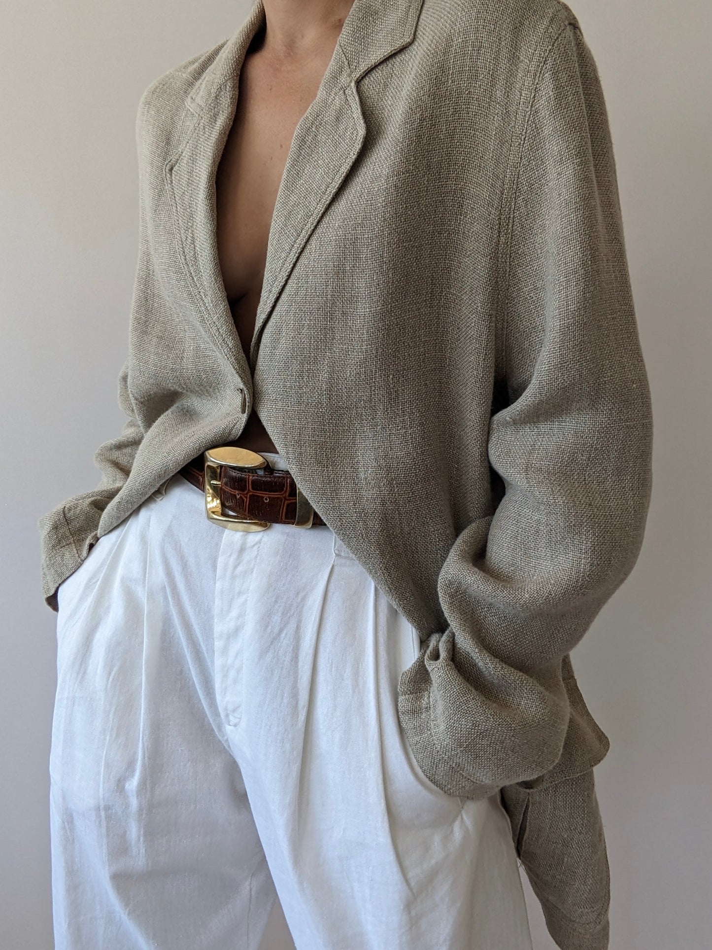 Vintage Wheat Woven Linen Blazer