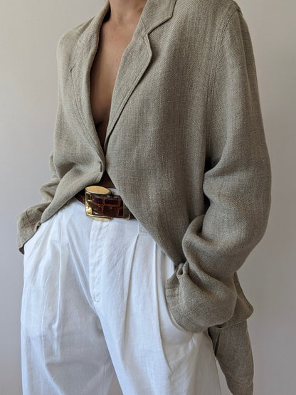Vintage Wheat Woven Linen Blazer