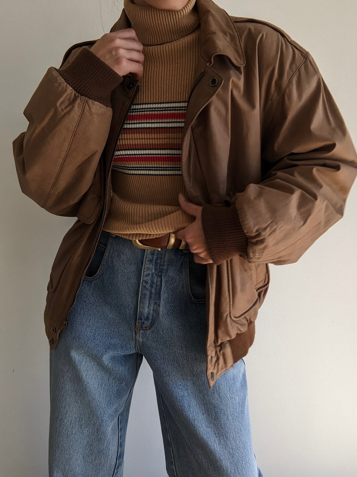 Vintage Faded Toffee Leather Bomber