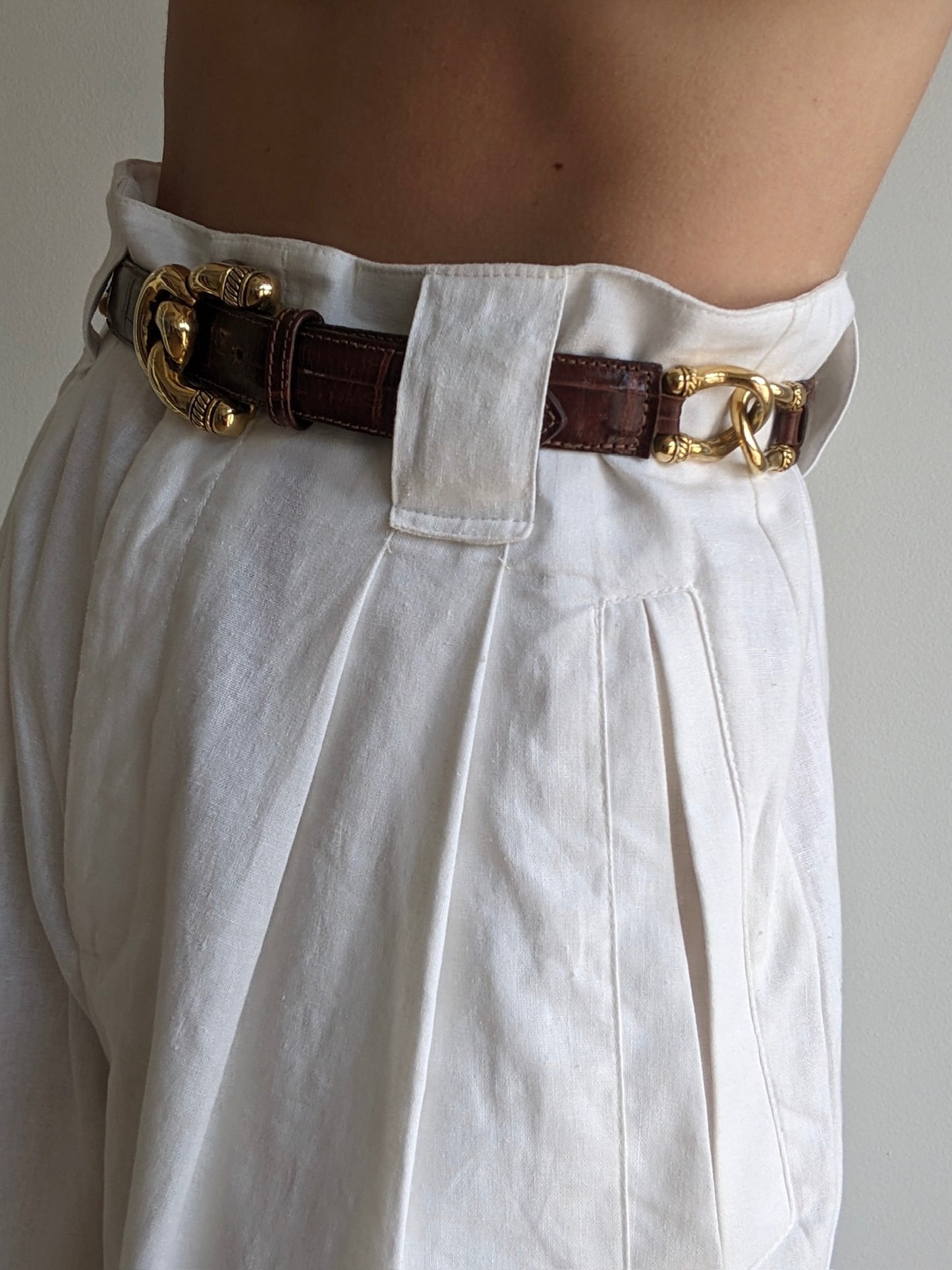 Vintage Gold Link & Embossed Italian Leather Belt