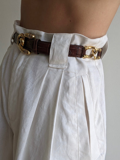 Vintage Gold Link & Embossed Italian Leather Belt