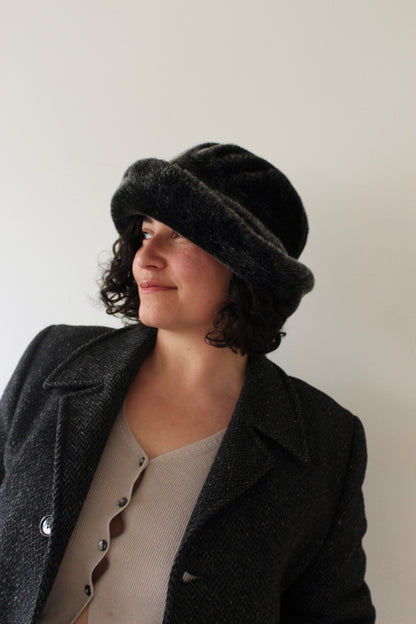 Vintage Charcoal Faux Fur Bucket Hat