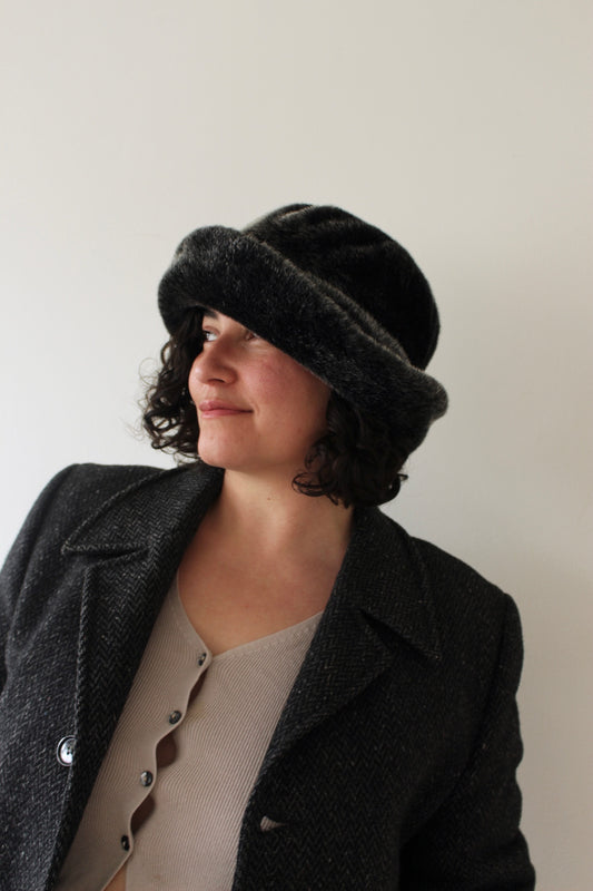 Vintage Charcoal Faux Fur Bucket Hat
