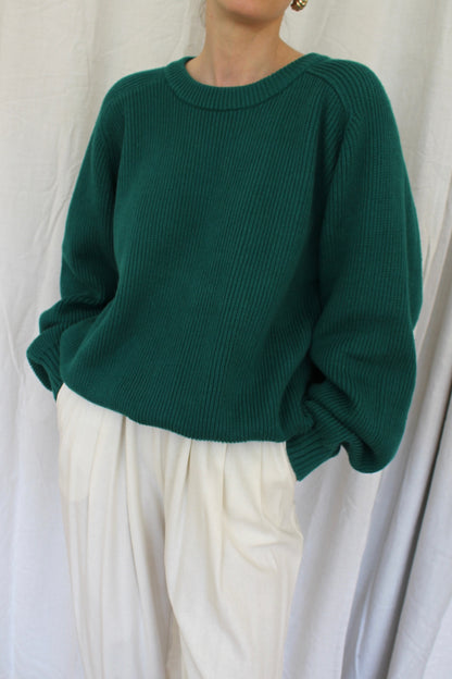Vintage Evergreen Ribbed Cotton Sweater