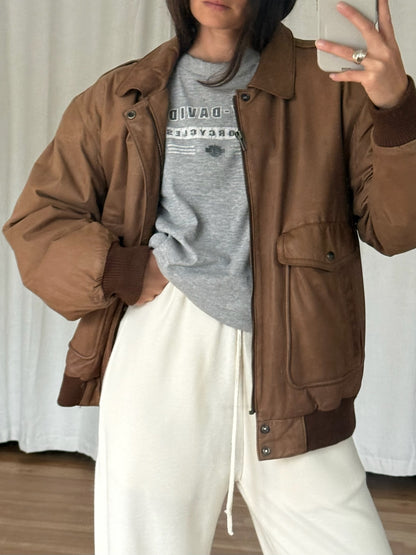 Vintage Faded Toffee Leather Bomber