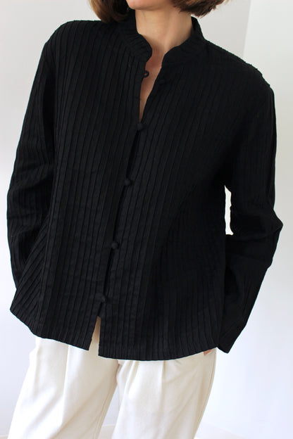 Vintage Onyx Pleated Linen Jacket