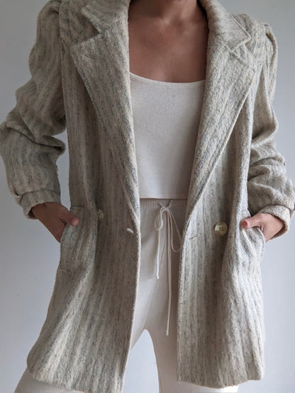 Vintage Cream & Stone Striped Wool Coat