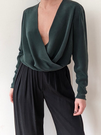 Stunning Vintage Topiary Silk Wrap Blouse