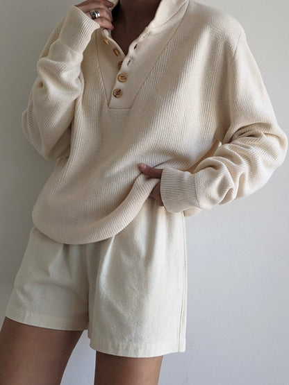 Classic Vintage Buttercream Cotton Henley