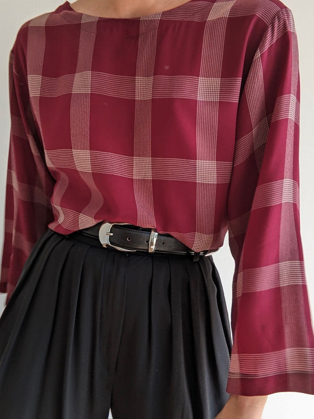Vintage Plum Plaid Silk Blouse
